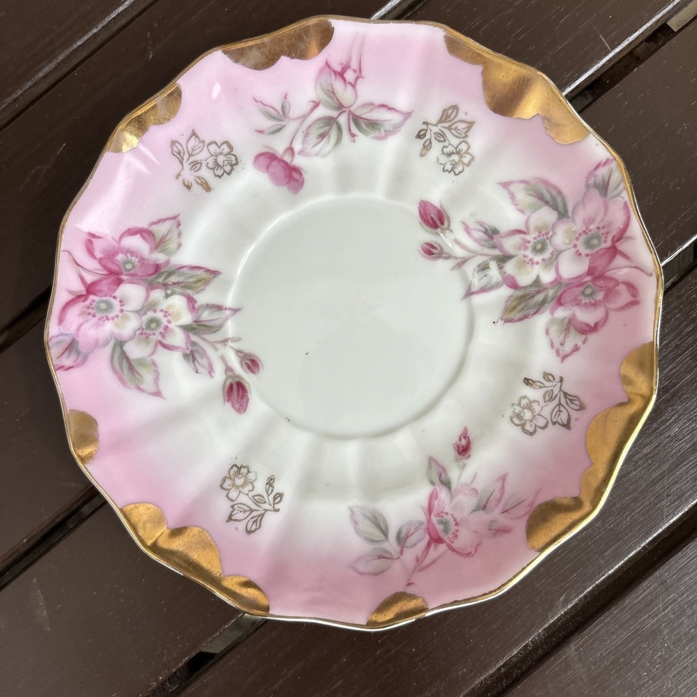 Trimont Ware Pink Gray Cherry Blossom Saucer for Teacup Japan Gold Accents